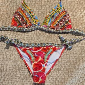 Agua Bendita Beaded Patterned Bikini Set Size Medium